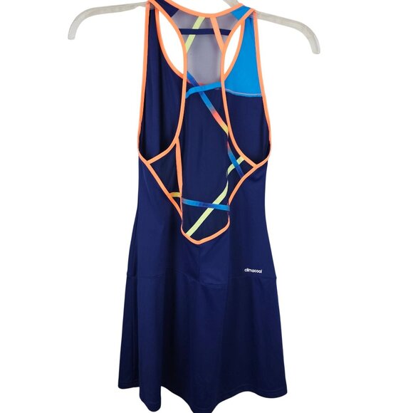 Athleisure Workout Comfy Running Tennis Dress Adidas S Blue Orange Geometric Top - Picture 2 of 14